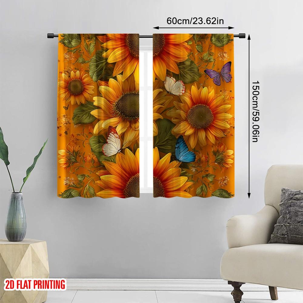 2pcs,2D Plane Printing Curtains Blossom Symphony(1) Durable Polyester (without Rod) Room Decor Use for Living Room, Office,
