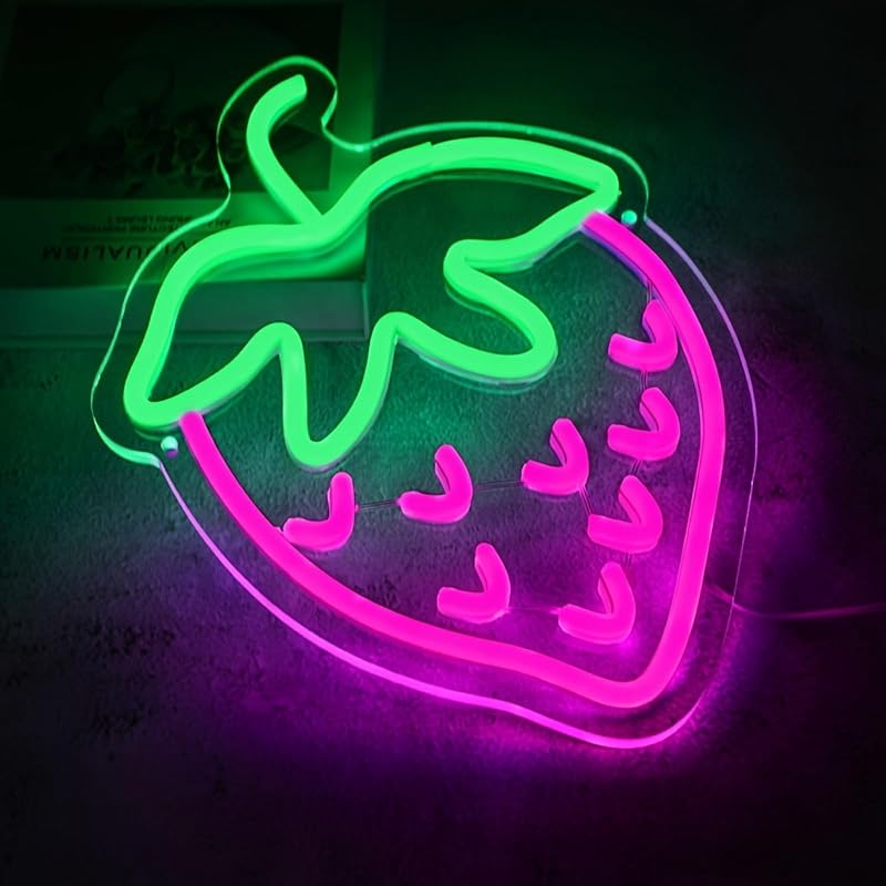 Strawberry Neon Sign, Girly Room Decoration Aesthetic Led Neon Signs, Strawberry Room Decoration Dessert Shop Decoration Neon Light Sign 11.81″ ×