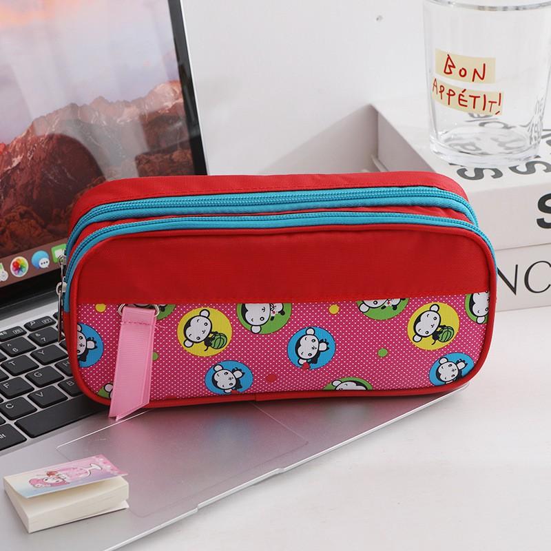 Large Capacity Dual-Layer Pencil Case Students Minimalist Fresh Design Oxford Fabric Multi-Compartment School