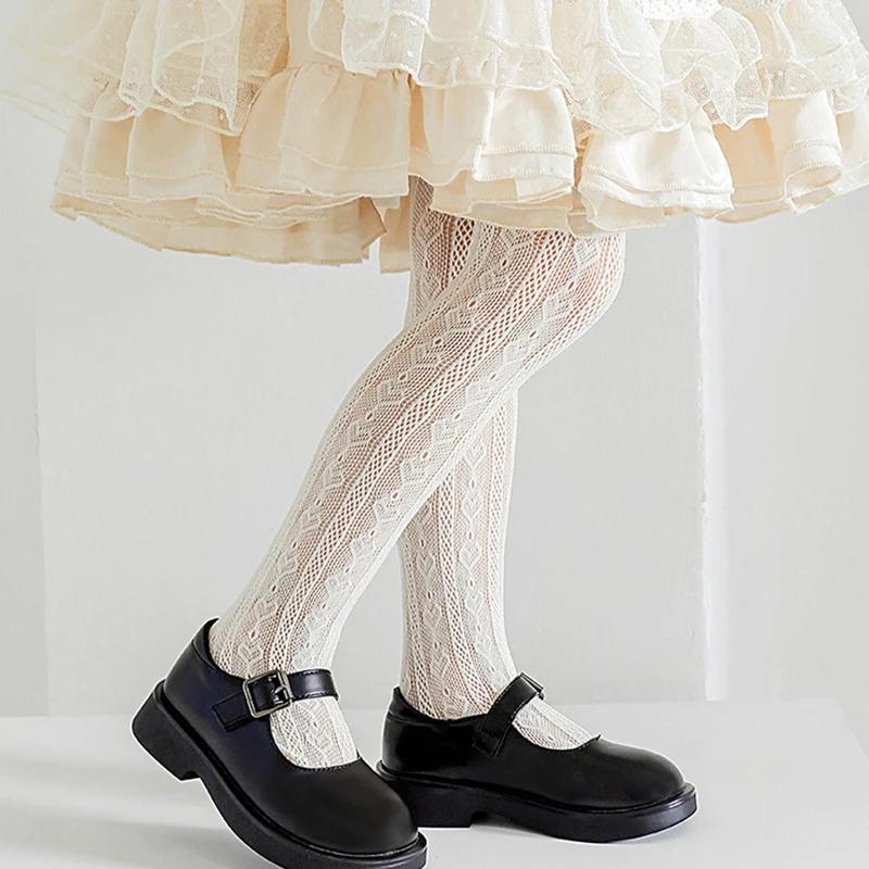 New Summer Girls Tights Pure Cotton Breathable Mesh Beige White Black Children Princess Pantyhose Lolita Leggings For 2-12Y