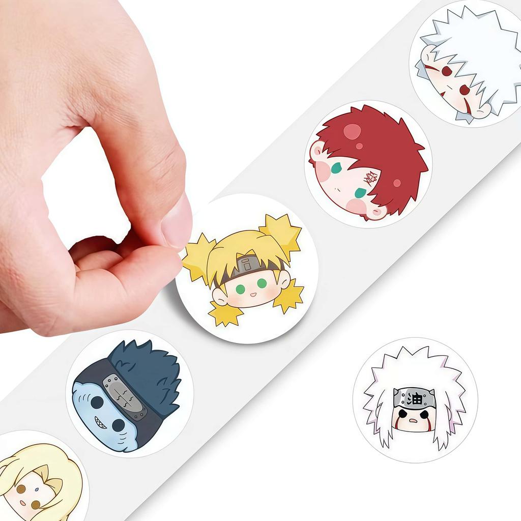 500Pcs Naruto Chibi Character Sticker Roll, Round Cute Anime Headshot Seal Decals for DIY, Laptop & Gift Decor