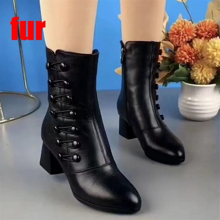 Damer Britisk Stil Snøresko Flate Skinny Støvletter Vinter Korte Støvletter Casual Lærstøvletter Korte Støvletter