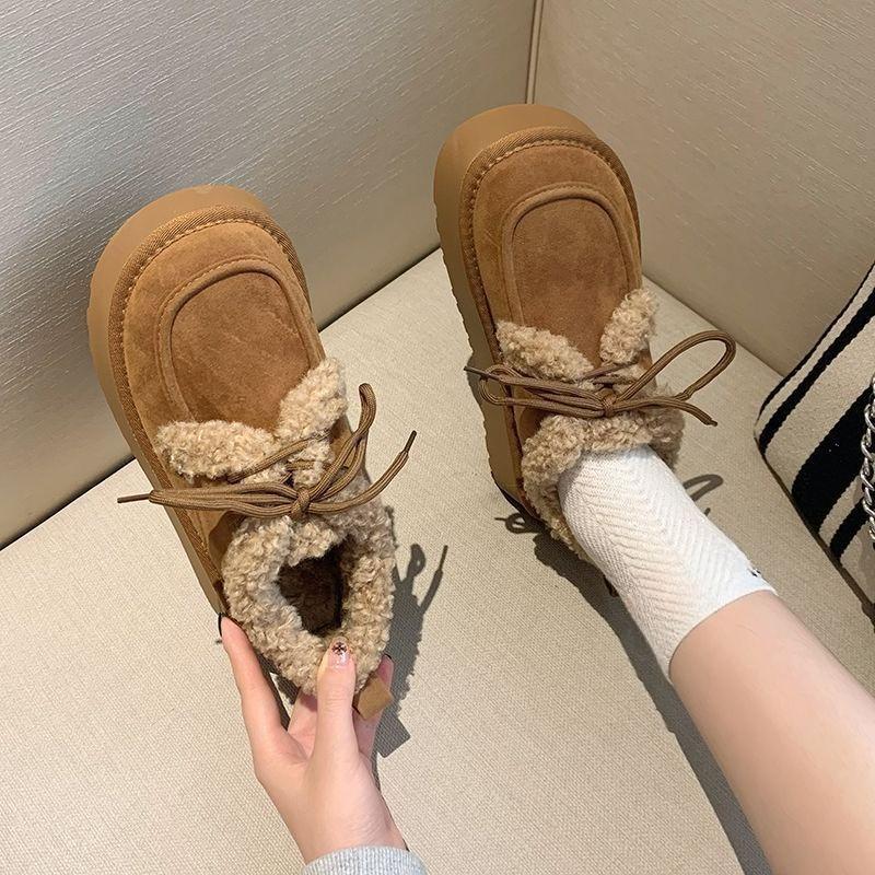 Neue Fleece-Schneestiefel für Damen, Dicksohlige, höhenverlängernde und warme Baumwollschuhe