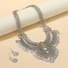 New retro thick chain fashion crescent fringe carved multi-layer pendant collarbone chain earrings