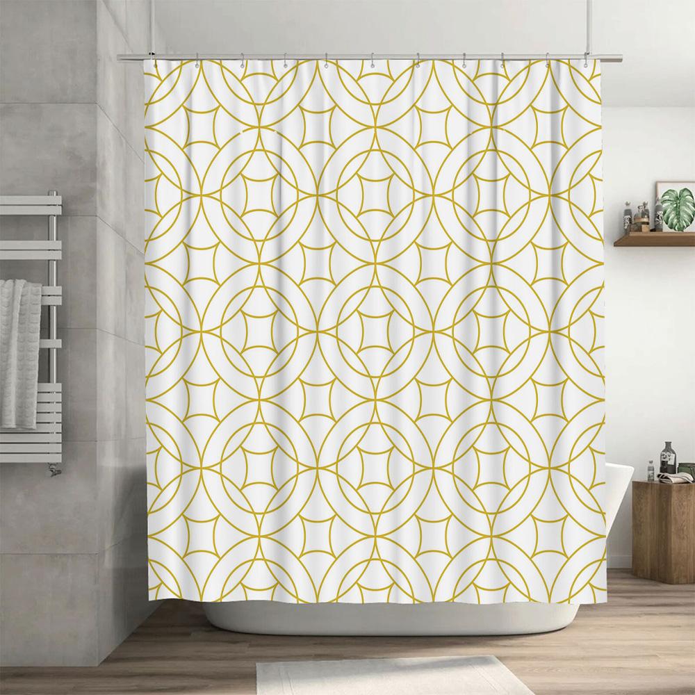 Modern Geometric Yellow White Shower Curtain Waterproof Bath Decor Luxury Home Decoration Print Curtains 180x240cm