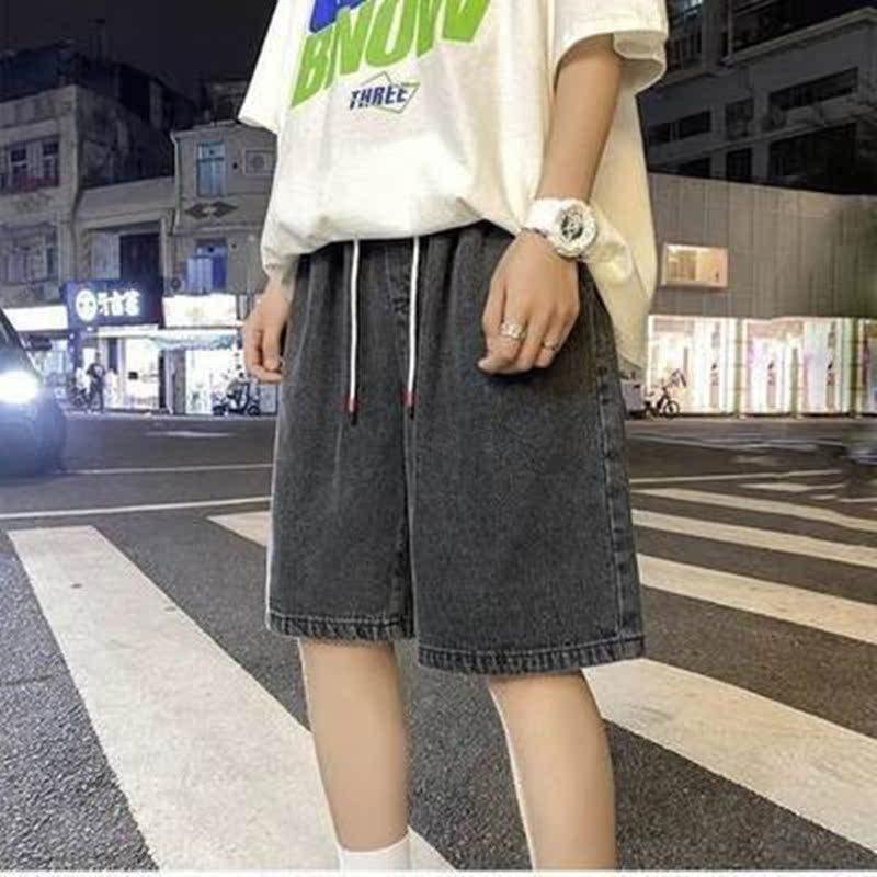 Men's Summer Thin Version Loose Straight-Leg Denim Shorts Youth Handsome Casual Five-Piece Pants