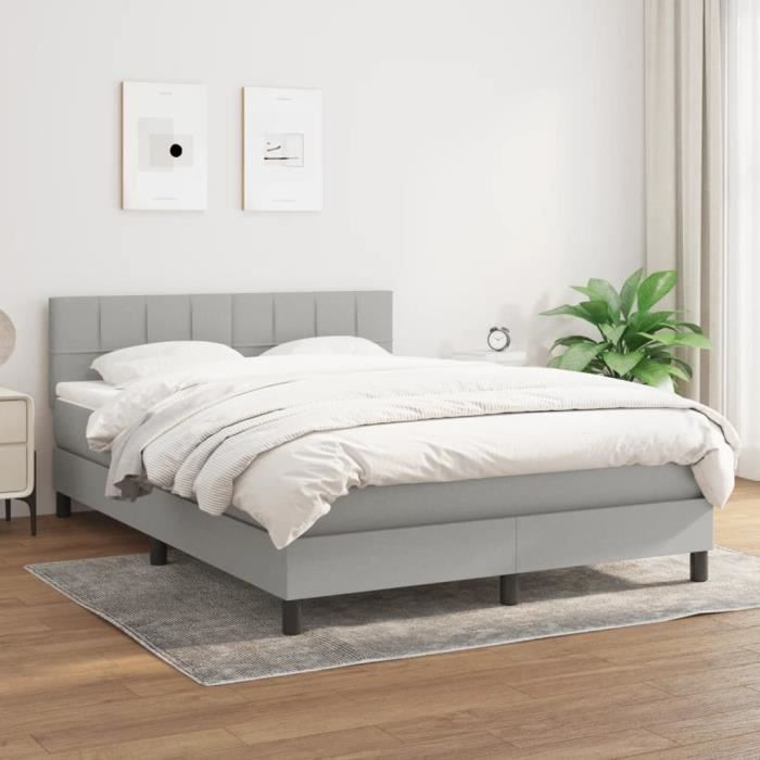 3140057 vidaXL Lit à sommier tapissier avec matelas Gris clair 140x200cm Tissu