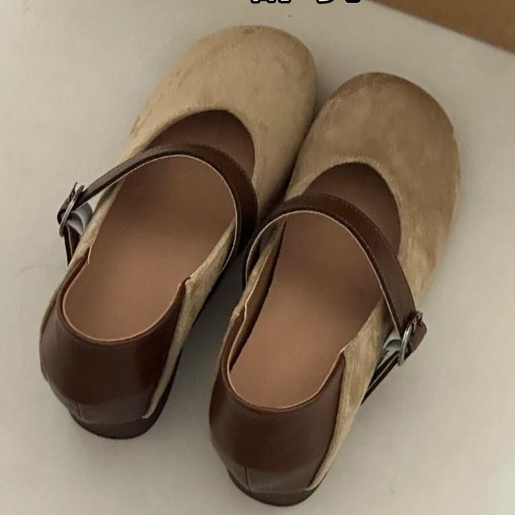 Sheepskin Version~ Small Man Inner Height Increase 7CM Mary Jane Shoes 2025 New French One-word Buckle Thick Heel Single Shoes Women
