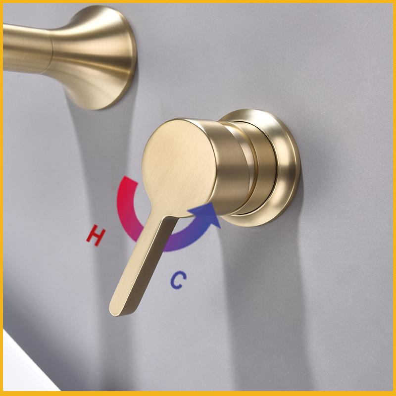 Brushed Gold Wall Mounted Brass Basin Faucet Single Handle Chrome Concealed Recessed Hot and Cold Countertop Basin Faucet