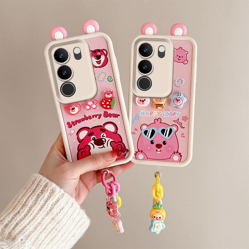 KEYSION Śliczne etui z motywem ucha 3D z kreskówkową grafiką do VIVO V29 5G z bransoletką Miękki silikonowy pokrowiec na telefon odporny na wstrząsy do VIVO V29 5G