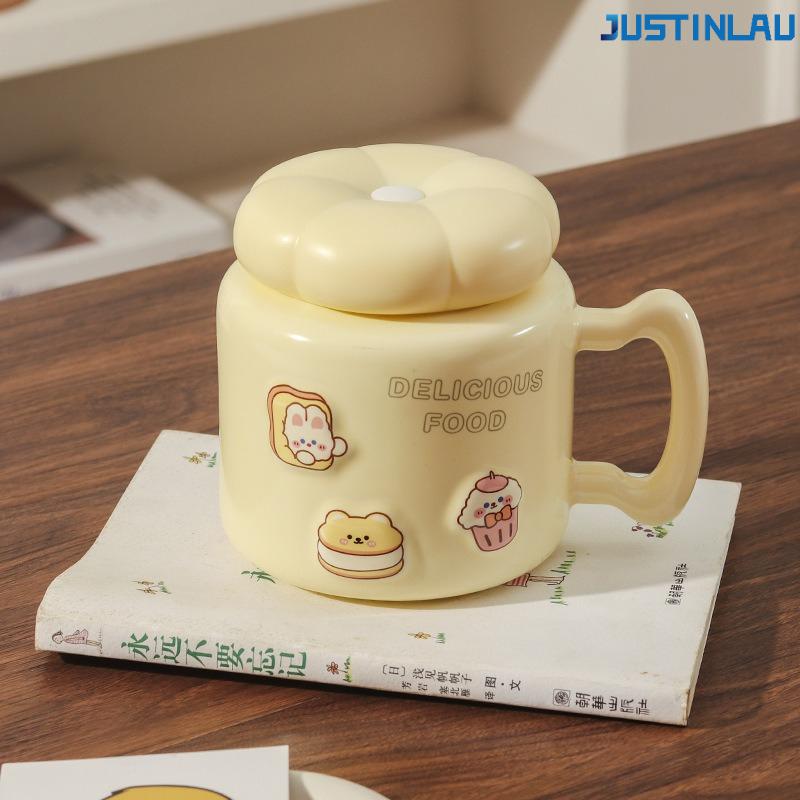 

Ceramic Mug with Embossed Cartoon Animal Patterns Suitable for Office Coffee Cups with High Aesthetic Value Cute Cup 500ml кремовый