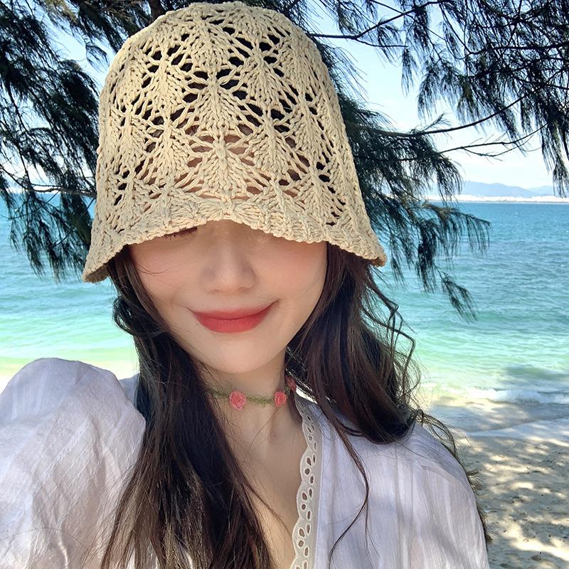 

Полая Уникальная Панама с Короткими Полями Женская Летняя Корейский Стиль M56-58cm бежевый