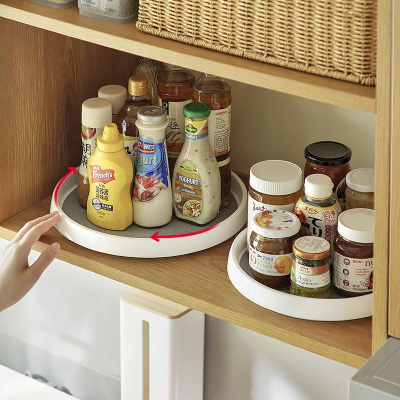 Rotating Kitchen Spice Rack Organizer Turntable Countertop Storage Multi-Layer Condiment Holder PET Material