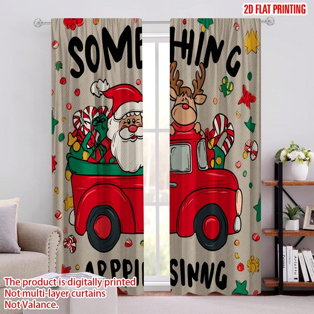 

2pcs,2D plane printing Curtains Santa Claus & Elk Car Versatile Fabric (without rod) Holiday Use for Bedroom, Living Room 52.50 × 116.00 cm 2 pcs
