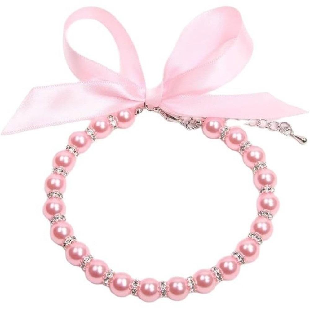 Imitation Pearl Bling Cat Necklace Lace Bow Decor Pet Collar Decoration  Pet Daily Wear