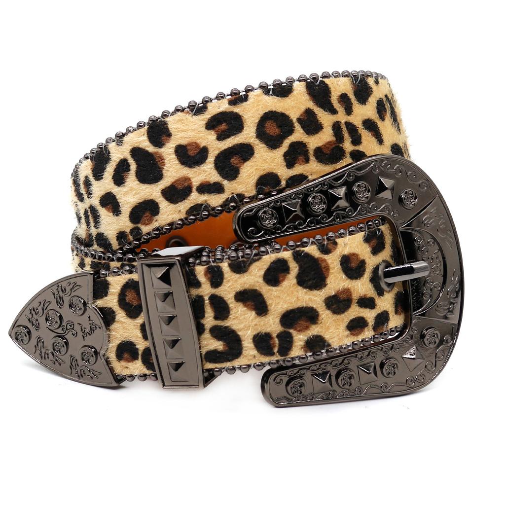 Rhinestones Buckle Leopard Belt for Women Men Eye Catching Pants Belt Waistband Female Aesthetic PU Belt Waist Ornament