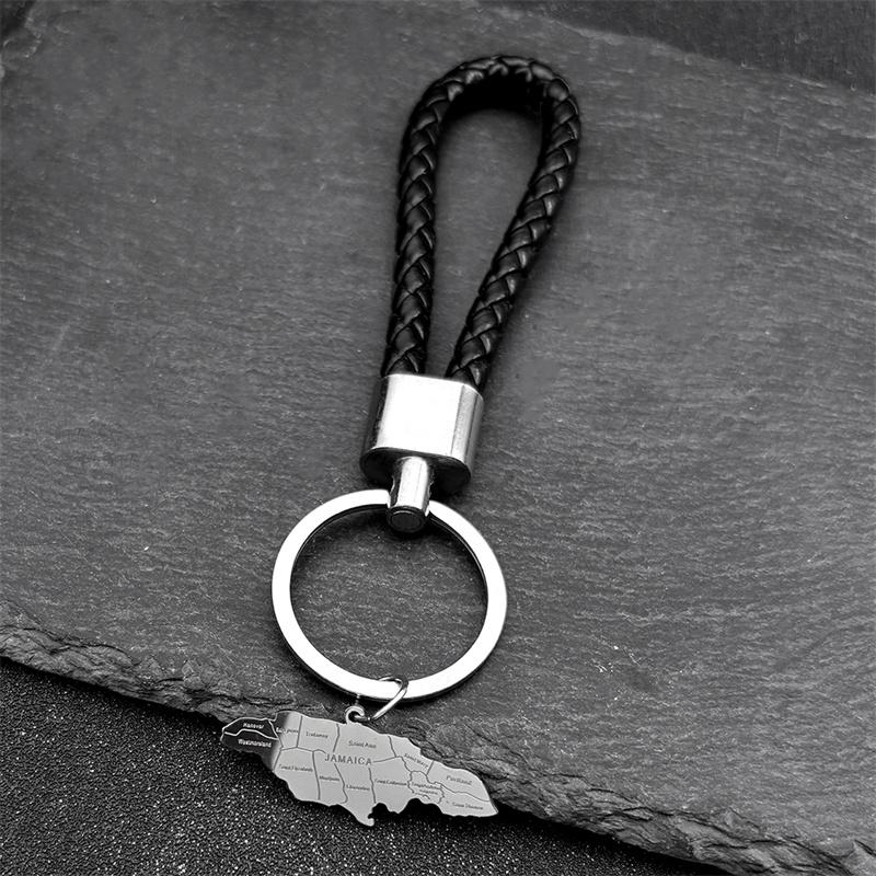 Map of Jamaica With City Pendant Key Chains for Women Men Stainless Steel Gold Color Jamaica Maps Key Ring Bag Pendant Jewelry