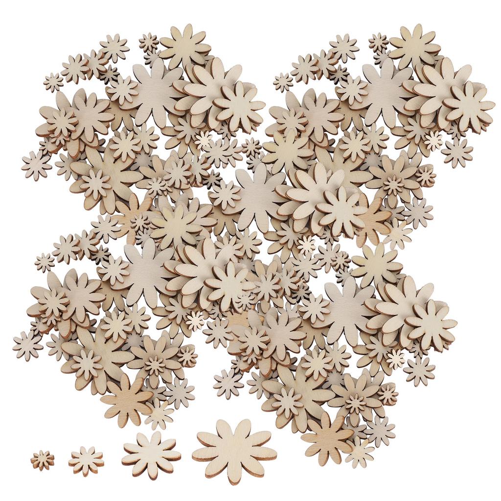 250Pcs Flower Wooden Embellishments DIY Non Porous Ornaments Cutouts Craft Decorations