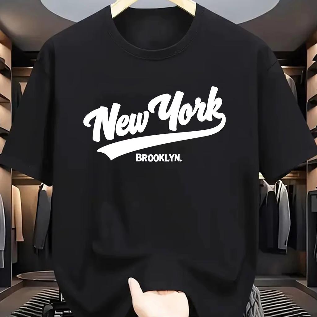 Unisexs Summer Cotton Fashionable Casual Sports Loose New York Brooklyn Letter Printed Round Neck Short Sleeved TShirt Top