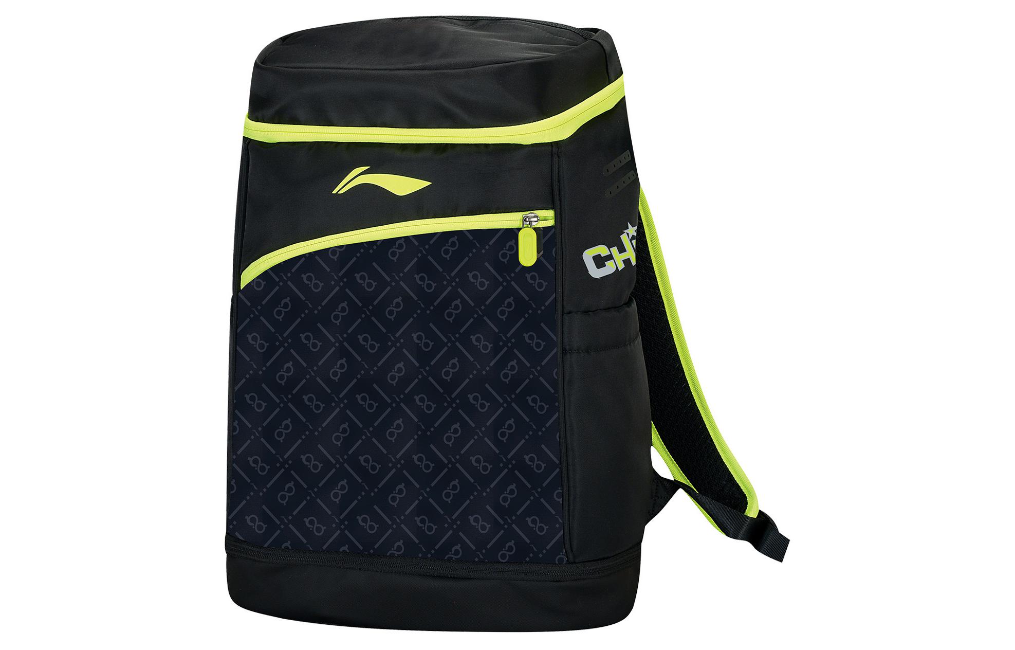 Li Ning Zip Closure Nylon Backpack Regular Unisex Black/Neon Green ABSU065-1 300*170*470mm