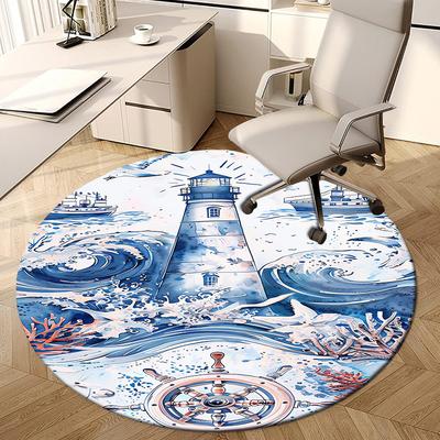 1pc Ocean Lighthouse Navigation Round Carpet, Made of Polyester,Office Chairs, Living Rooms, Or Bedrooms, a Cool Rug for The Living Room.ydt26054