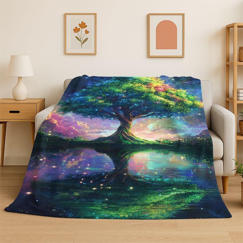 Fantasy Tree of Life Norse Viking Yggdrasil Flannel Blanket Soft Throw Blanket for Bedroom Living Room Bed Picnic Nap Cover Gift