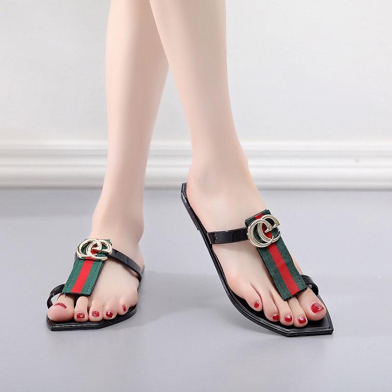 Hochwertige Sommer Damen Flip-Flops Mit Gurtband-Streifen-Design Für Strandbekleidung