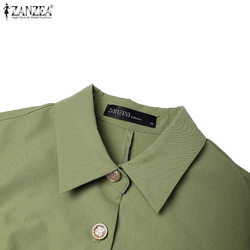 ZANZEA Women Turn Down Collar Casual Long Sleeve Dress