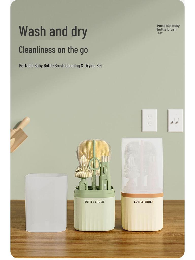 Silicone Baby Bottle & Nipple Brush Set - Portable, Multi-Functional Cleaning Tool for Bottles, Cups & Containers