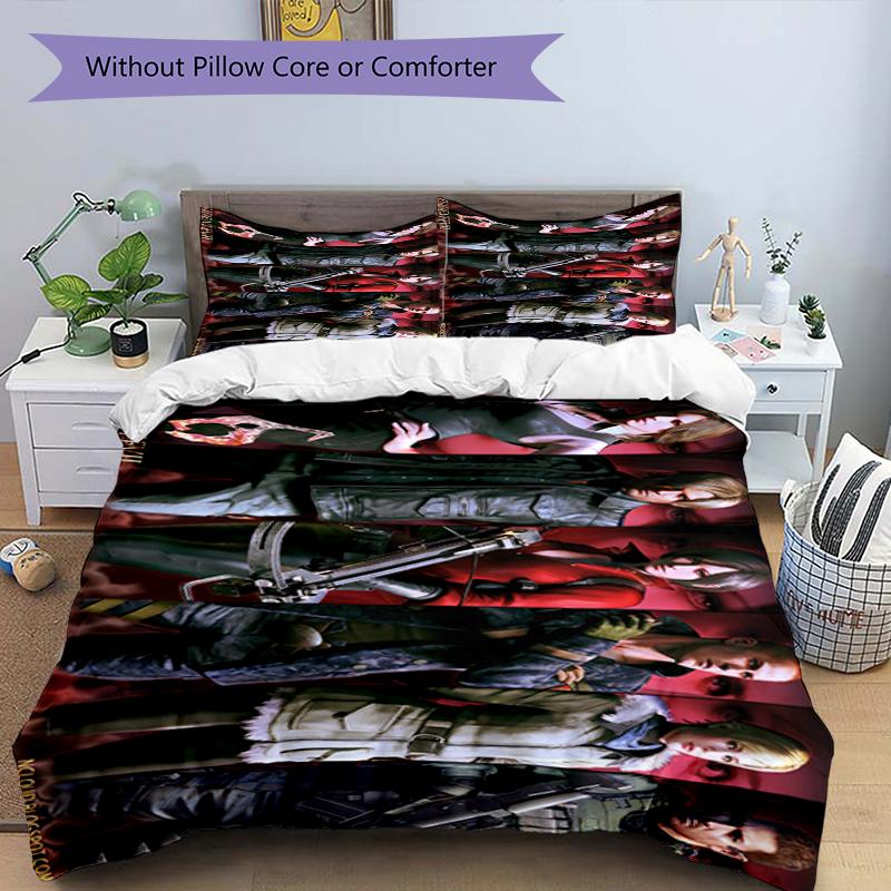 Resident Evil Characters Design Bed Bedding Set 1 Duvet Cover + 2 Pillowcases Soft Breathable Household Bed Linens