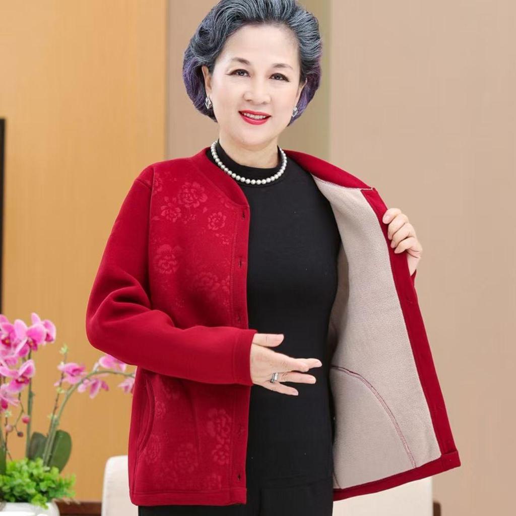 Winter Warm Velvet Cardigan for Middle-aged and Elderly Women