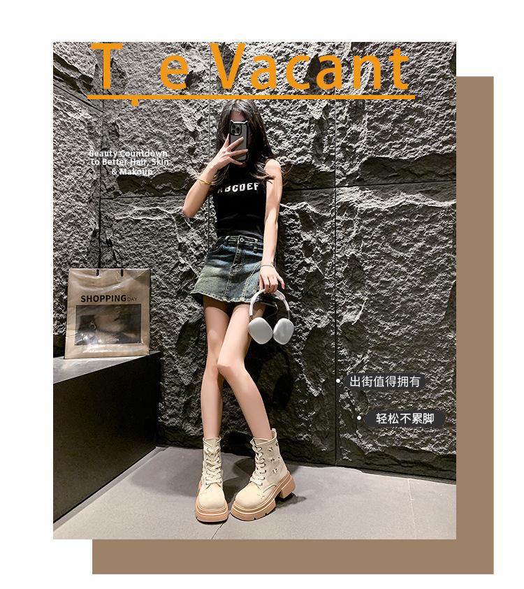 Retro Heightening Thin Thick-soled Martin Boots Women's 2025 New Spring and Autumn Versatile Hollow Western Cowboy Short Boots