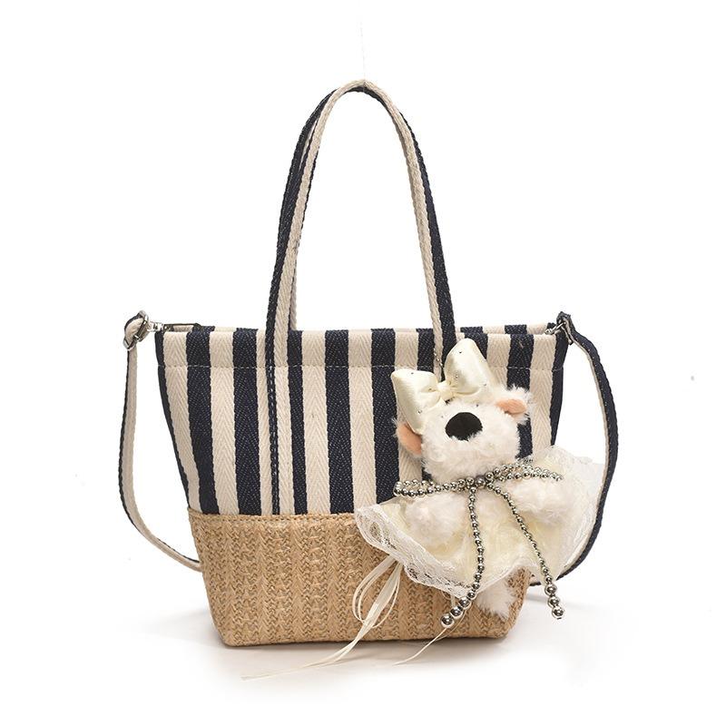Summer trend canvas bag striped vegetable basket women's bag new high-end retro splicing fashion messenger bag