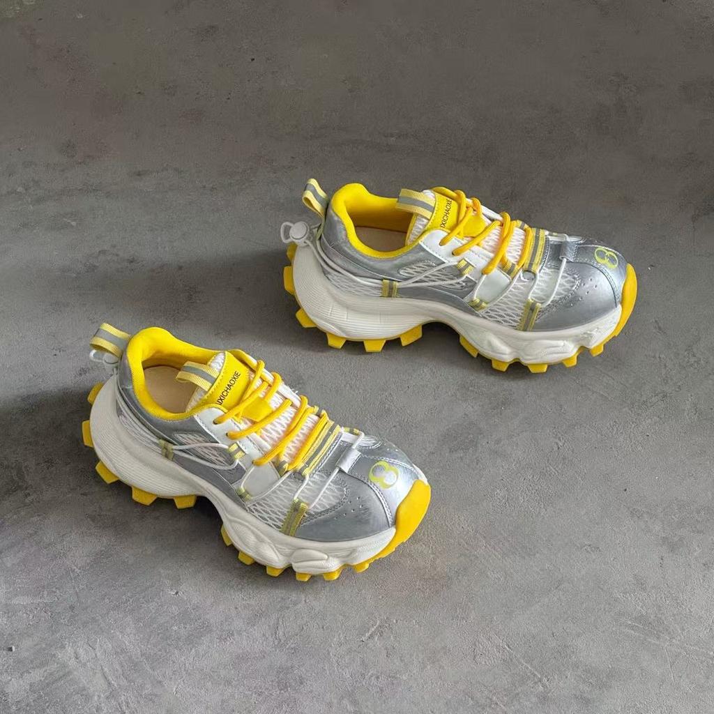 Polierte Retro-Dad-Schuhe Damen Trend Frühling Sommer Neu Mesh Atmungsaktiv Leicht Dicke Sohle Lässige Sportschuhe