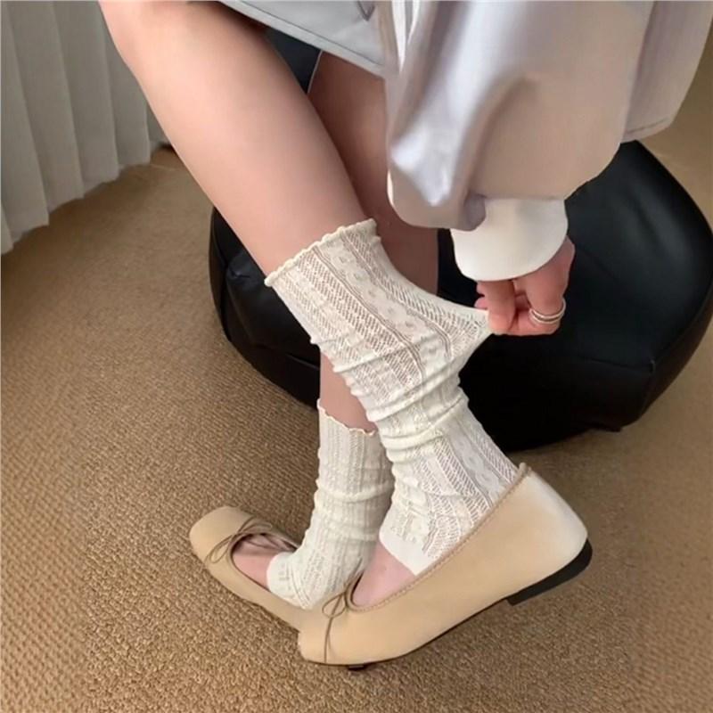 White Lace Lace-up Stockings for Women, Long Tube Stockings with Leg Covers, Suitable for Boots, Spring and Autumn Trendy Ballet-style Calf Socks