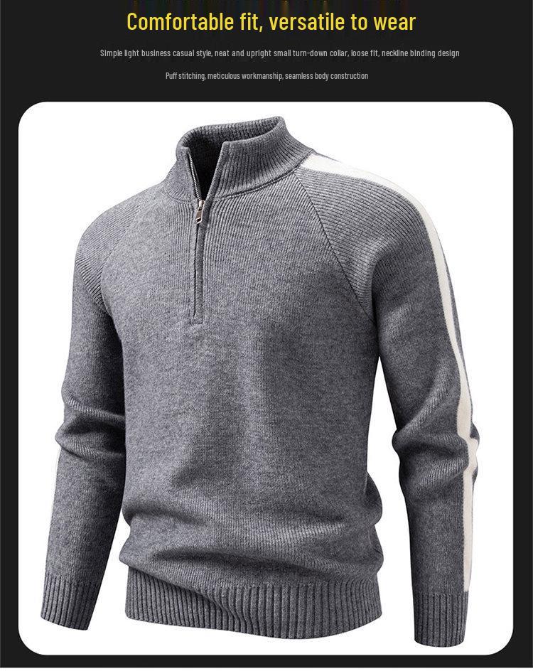 2025 Winter Men's Korean Style Half-Zip Stand Collar Knit Pullover, Plus Size Casual Base Layer