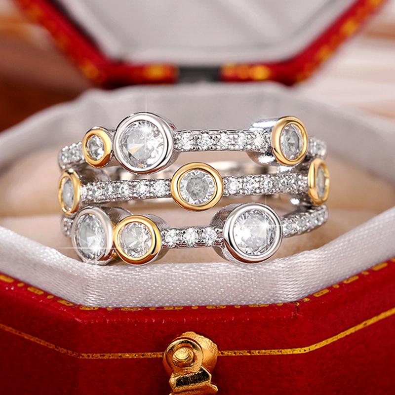

Huitan Vintage Two Tone Lady s Rings Anniversary Party Daily Wearable Luxury Cubic Zirconia Rings New Trend Women Jewelry 10