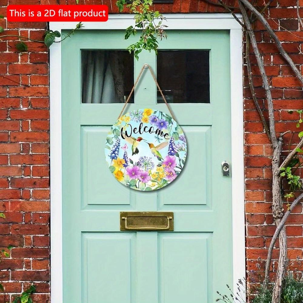 1pc 2d Flat Bolisom Welcomes Spring Summer Flowers Hummingbird Pygmy Lavender Round Wooden Sign - 20cm for Farmhouse Home Wall Decor