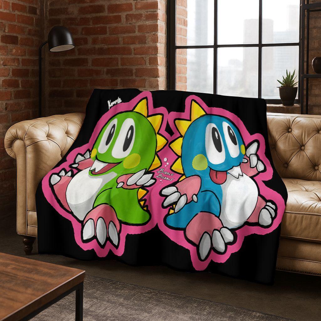 3D Retro Game Bubble Bobble Cartoon Flanellen Deken, Gezellige Zachte Plaid voor Huis Slaapkamer Bed Bank Picknickhoes Cadeau Kinderen