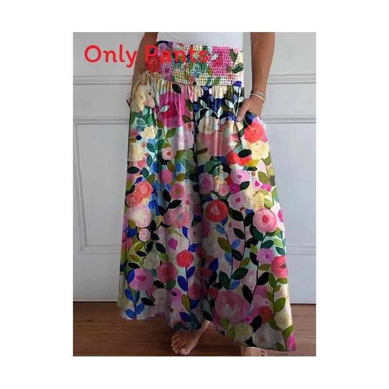 Women Casual Wide Leg Pants With Elastic Waist Polyester Fabric For Summer Comfort