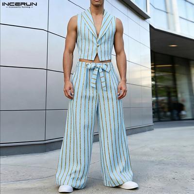 2 PIÈCES Tenues Homme Débardeur Court sans Manches Hauts Pantalon Long Décontracté Ensemble Fin