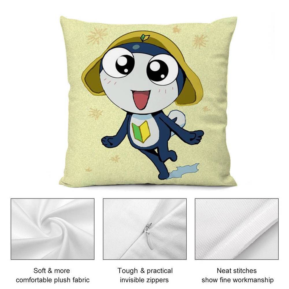K-Keroro G-Gunsou Frog Pillow Case Plush Fabric Soft Double Sided Print Sofa Cushion Cover Throw Pillow Covers