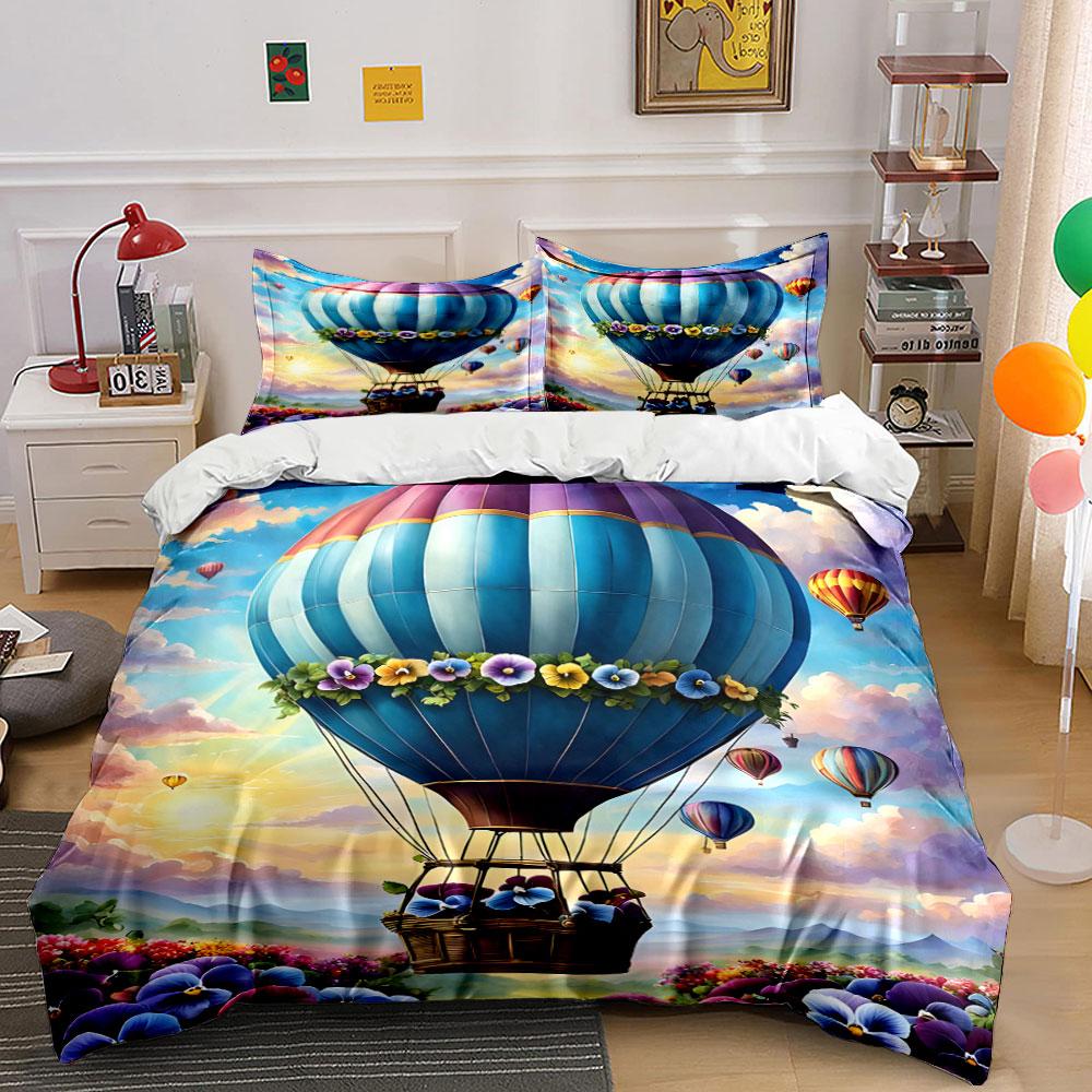 Hot Air Balloon Decorative Set Soft Comfortable Duvet Cover Bedding Set Included 1*Duvet Cover & 2*Pillowcases, Gift