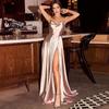 European and American sexy women's evening dress, thin shoulder strap, sleeveless formal party dress, high-point split-end women's evening gift