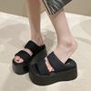 Fashion Summer 2025 Chunky Sandals Women's Thick Bottom Wedge Heels Slides 8CM High Heels Platform Leather Casual Beach Flip Flops Woman