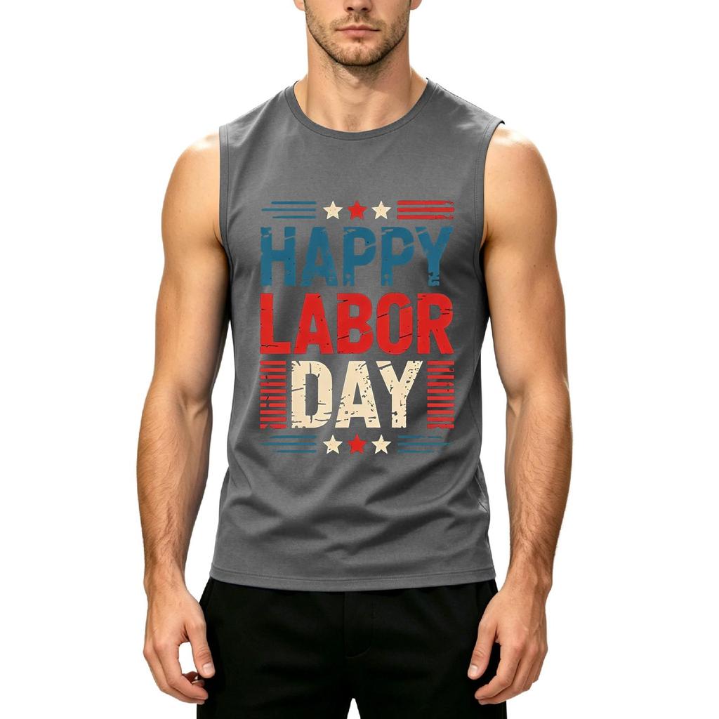 Men's Sleeveless Casual Tank Top Labor Day Graphic Print Muscle Shirt Lightweight Summer Workout Tee