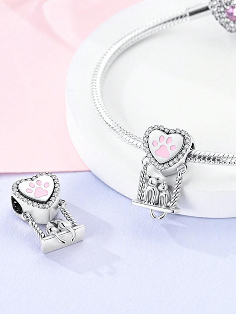 Charms Plata Cute Cat Paw Pet Beads Charm Copper Plated Fit Charms Copperoriginal Bracelet For Jewelry Making Diy Charm