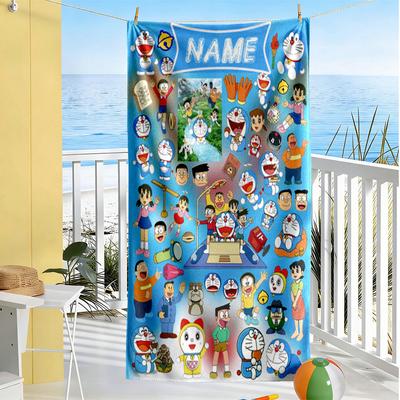 Doraemon Adventure Personalized Text Beach Towel Quick-Dry Soft Microfiber Perfect for Traveling Yoga Camping and Swimming