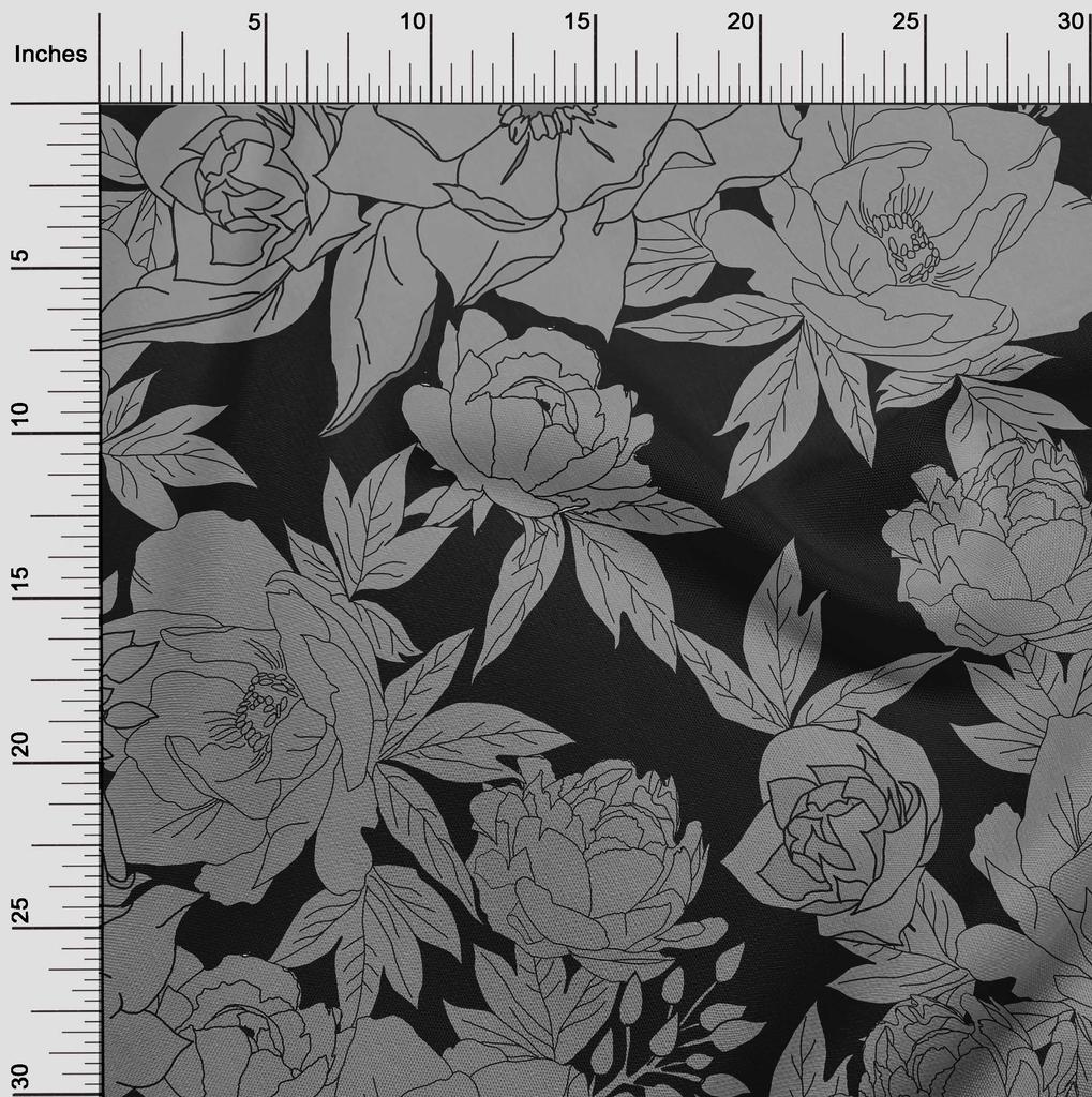 oneOone Cotton Cambric Gray Fabric Floral  Quilting Supplies Print Sewing Fabric By The Yard 42 Inch