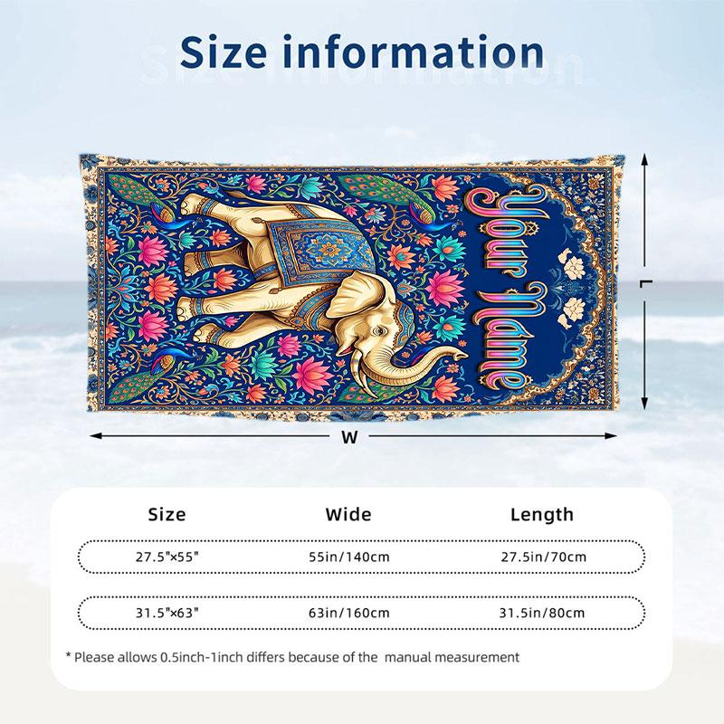 Elephant Theme Beach Towel Personalized Custom Name & Text Soft Quick Dry Beach Towel for Swimming Travel